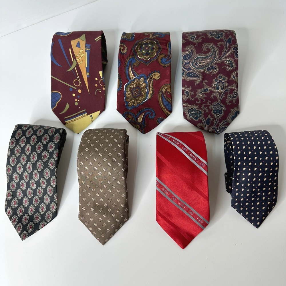 7 Vintage Mens Silk Neck Ties Nino Cerruti Stafford Isaac Zelcer Paisley Floral